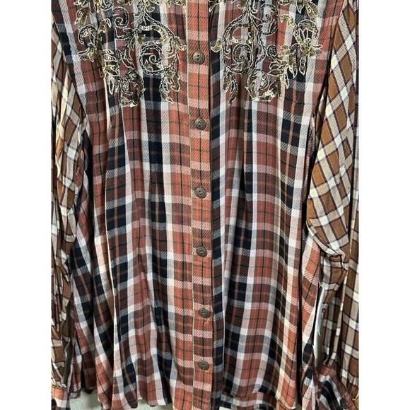 Free People Copper Plaid Snow Top Mountain Top Shirt Button down Medium M NEW - Picture 8 of 16